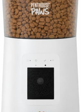 Penthouse Paws Smart HD Pet Feeder, 6L Dry Food Capacity, 1080p Camera, 2-Way Audio, Scheduled Meals, Backup Power, Easy to Clean, Anti-Jam Design for Cat & Dog, White/Stainless Steel