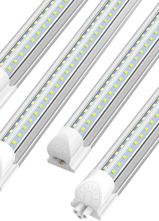 SHOPLED 8FT 100W 15000LM 6000K Cool White High Output Linkable T8 Tube Fixtures, V-Shaped, 8 Foot Lights for Garage, Warehouse, 4 Pack