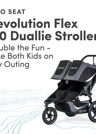BOB Gear Revolution Flex 3.0 Duallie Jogging Stroller — Graphite Black | Versatile Double Jogger Stroller; All Terrain Stroller With Advanced Suspension & Air-Filled Tires; Car Seat Compatible