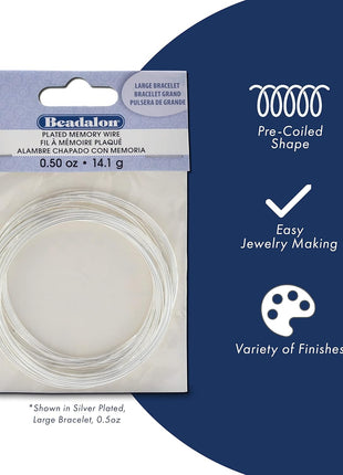 Beadalon Carbon Steel Memory Wire, Round, Medium Bracelet, Silver Plated, 1 oz, Approx. 73 coils