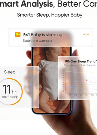 Monai 3K Smart Baby Camera with 8H Portable Battery, Eye-Safe 950nm Night Vision, Secure WiFi Baby Camera Monitor with App, 24/7 Monitoring, 7 Safety Features & AI Assistant, Cry & Covered Face Alert
