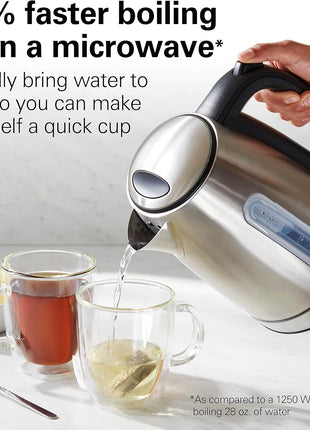Hamilton Beach 1.7 Liter Electric Tea Kettle, Water Boiler & Heater | Fast Boiling 1500 Watts | BPA Free | Cordless Serving | Auto-Shutoff & Boil-Dry Protection | LED Light Ring | Stainless Steel