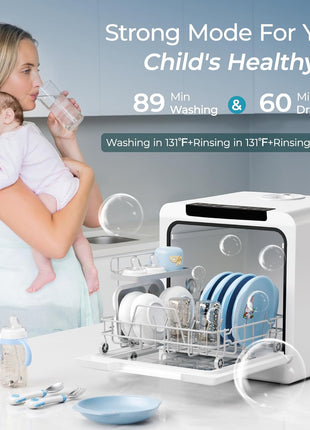 EUHOMY Countertop Dishwasher, 8 Programs Portable Dishwasher with 5L Built-in Water Tank and Inlet hose, No Hookup Needed, Mini Dishwasher with Self Clean/Baby Care/Air Dry, for Apartments, RVs, White