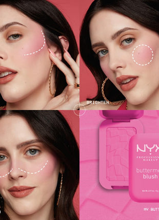 NYX PROFESSIONAL MAKEUP Buttermelt Powder Blush, Fade and Transfer-Resistant Blush, Up to 12HR Make Up Wear, Vegan Formula - For The Butta