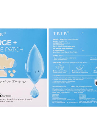 TKTK Hydrocolloid Nose Patches, XL Nose Pore Strips 91 x 48 mm, Large Hydrocolloid Acne Pimple Patches for Face, Cover Zit Blemishes & Absorb Oil (Nose Contoured, Strip, Dots 5 Sizes 112 Count)