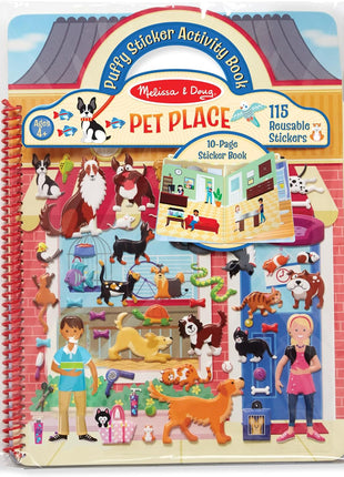 Melissa & Doug Pet Place Puffy Sticker Activity Book – 115 Reusable Stickers with 10 Background Scenes, Pet-Themed Mess Free Travel Toys for Kids Ages 4+ - FSC Certified