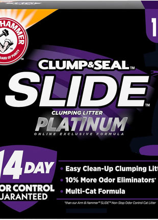 ARM & HAMMER Clump & Seal SLIDE Platinum Multi-Cat Clumping Litter, Easy Clean, Superior Odor Control, 18 Lbs