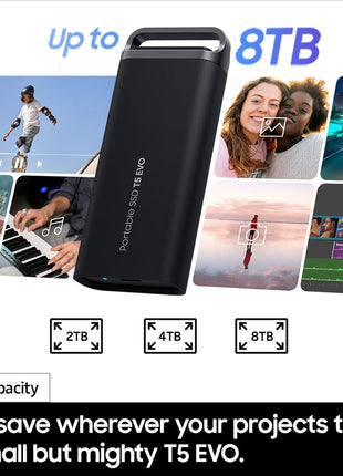 Samsung T5 EVO Portable SSD 2TB, USB 3.2 Gen 1 External Solid State Drive, Seq. Read Speeds Up to 460MB/s for Gaming and Content Creation, MU-PH2T0S/AM, Black