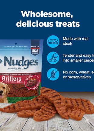 Blue Buffalo Nudges Grillers Natural Dog Treats, Made in the USA with Real Steak, 16-oz Bag