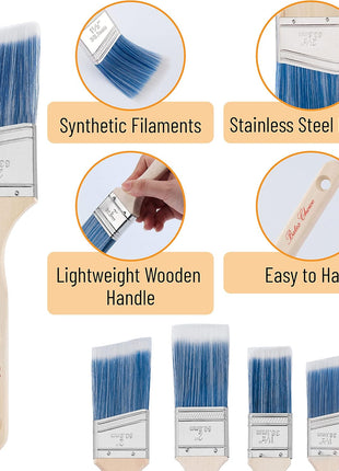 Bates- Paint Brushes, 6 Pack, Treated Wood Handle Brushes for Walls | for Stain Application and Interior Painting Projects