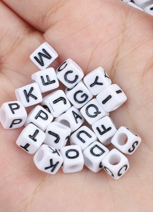 Quefe 1440pcs Acrylic Letter Beads White Cube Sorted Alphabet Beads for Jewelry Making, Bracelets, Necklaces, Key Chains (6 x 6mm)