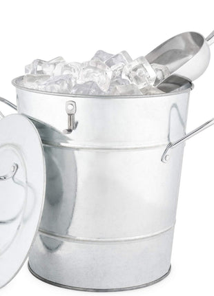 Twine Insulated Ice Bucket with Lid, Scoop & Handles for Beer, Wine, Champagne, Beverages, 1 Gal Galvanized Metal Bucket, Steel Ice Container for BBQs, Indoor & Outdoor Party Supplies, Bar Accessories