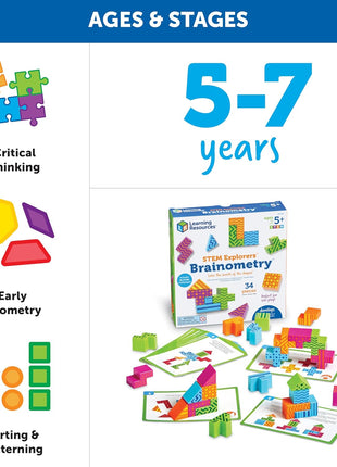 Learning Resources STEM Explorers Brainometry - 3D Puzzle Games for Kids, Kids Travel Games, Brain Teaser Puzzles, Pattern Memory Game, Brain Game Toys, Classroom Toys, 5 Year Old Boy and Girl Gifts