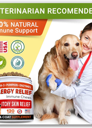 StrellaLab Dog Allergy Relief for Dogs Bundle - Itchy Skin Treatment with Omega3 & Pumpkin, Itching and Licking, Itch Relief Chew, Allergy Supplement, Anti Itch Support - 360ct - Bacon + Peanut Butter