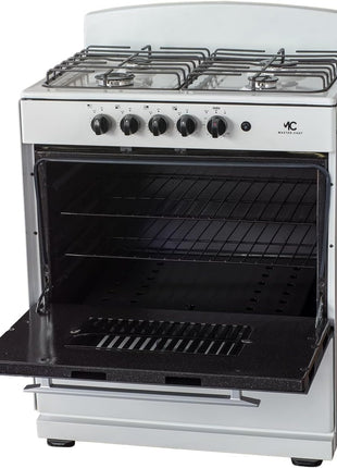 MC - 30" White B Gas Space Saver Range with 4.0 CFT Oven Capacity - Italian SABAF Sealed Burners, 2 Ultra-Fast, 2 Fast – Easy to Clean, Iron Grates, Cool Knobs - L 21" W 30" H 41"