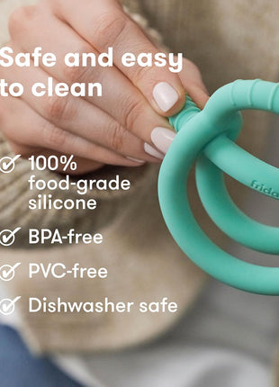 Frida Baby Get-A-Grip Silicone Teether for Teething Pain Relief, BPA-Free Food-Grade Teething Toys for Infant Baby Newborn 0-6, 12, 18 Months, Easy-Grip Teether Ring, PVC-Free, Teal