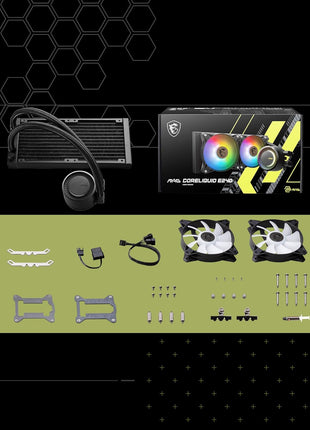 MSI MAG CoreLiquid E240 Black - AIO ARGB CPU Liquid Cooler - Rotating Cap Design - 240mm Radiator - Dual 120mm ARGB PWM Fans - LGA 1700/1851 / AM5/AM4 Compatible