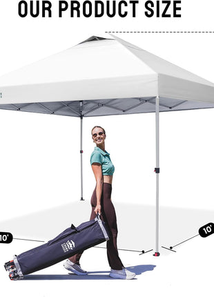 CROWN SHADES 10x10 Pop Up Canopy Tent with One Push Setup, Gird White | Patented CenterLok, Easy Outdoor Sun Shade for Events, Parties, Camping - Gazebo with STO-N-Go Cover Bag, Silver-Coated Top