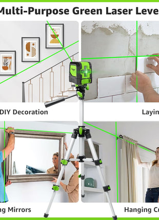 Huepar Laser Level, 100Ft Self Leveling Green Cross Line Laser for Picture Hanging, Tile, Decoration & DIY Construction – 360° Magnetic Base & AA Battery, Indoor Use