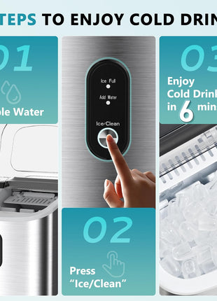 EUHOMY Ice Maker Countertop, Portable Ice Machine with Carry Handle, 26.5lbs Per Day, 9 Cubes in 6 Mins, Auto-Cleaning, with Basket and Scoop, for Home, Kitchen, Camping, RV (Silver)