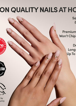 Glamnetic Press On Nails - Goal Digger | Glossy, Semi-Transparent, Short Round Nails, Reusable | 12 Sizes - 30 Nail Kit with Glue