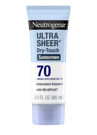 Neutrogena Ultra Sheer Dry Touch Sunscreen Lotion, SPF 70, 3 fl. oz | Broad Spectrum for UVA/UVB Protection, Lightweight, Water-Resistant up to 80 Minutes, Oxybenzone-Free