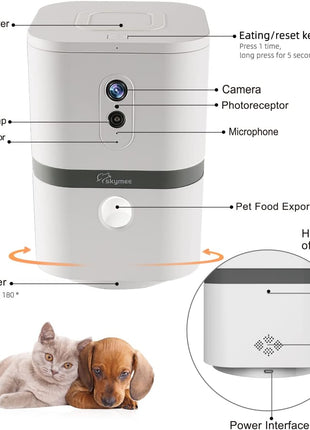 Petalk AI II Dog Camera Automatic Treat Dispenser, 5G WiFi Pet Camera with 180° Pan Full-Room View,Night Vision,Two Way Audio for Dogs and Cats,Compatible with Alexa