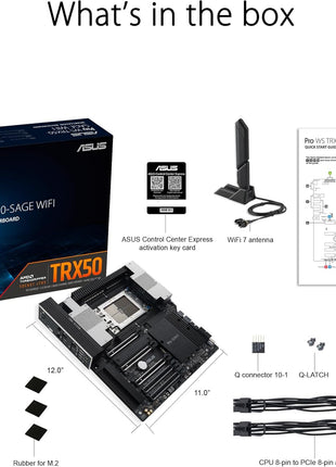 ASUS Pro WS TRX50-SAGE WIFI CEB Workstation motherboard, AMD Ryzen Threadripper PRO 7000 WX,ECC R-DIMM DDR5, 36 power-stage, WiFi 7,PCIe 5.0 x 16,PCIe 5.0 M.2, 10 Gb and 2.5 Gb LAN, multi-GPU support.