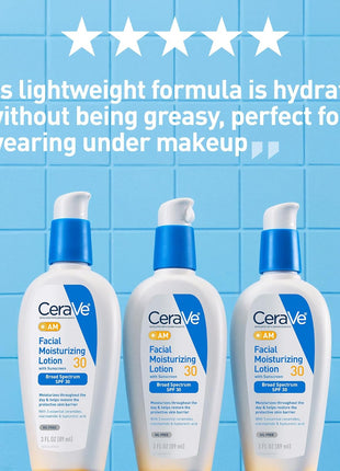 CeraVe AM Oil Face Moisturizer Lotion, Sunscreen for Face, SPF 30, 3oz | Skin Care with Hyaluronic Acid & Niacinamide, Oil-Free Moisturizer For Men & Women, Daily Non-Comedogenic Face Sunscreen