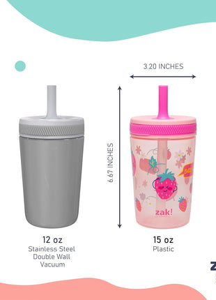 Zak Designs Kelso Toddler Cups For Travel or At Home, 15oz 2-Pack Durable Plastic Sippy Cups With Leak-Proof Design is Perfect For Kids (Sweet Berry, Lemon Zest)