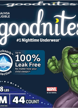 Goodnites Boys' Nighttime Bedwetting Underwear, Size S/M (43 68 lbs), 44 Ct (2 Packs of 22), Packaging May Vary