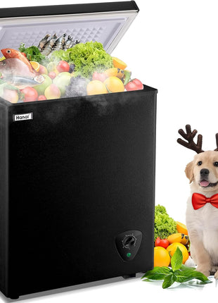 Chest Freezer WANAI 3.5 Cubic Small Deep Freezer with Top Open Door and Removable Storage Basket, 7 Gears Temperature Control, Ideal for Office Dorm or Apartment, Black