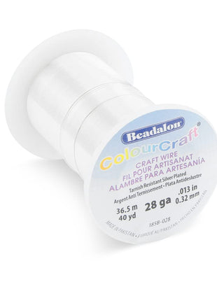 Beadalon ColourCraft Wire, 28 Gauge, Silver Plated, 40 yd Spool