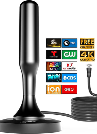 TV Antenna for Smart TV Indoor, Digital TV Antenna for Local Channels | OTA Digital HD Signal Antenna with Magnetic Base and 10ft Cable for Easy Setup