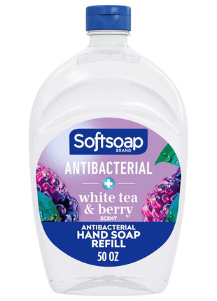 Softsoap Antibacterial Liquid Hand Soap, White Tea & Berry Scent, 50 fl oz | Refill Size, Paraben-Free, Phthalate-Free, Bathroom and Kitchen Hand Soap, Daily Handwashing, Gentle on Hands