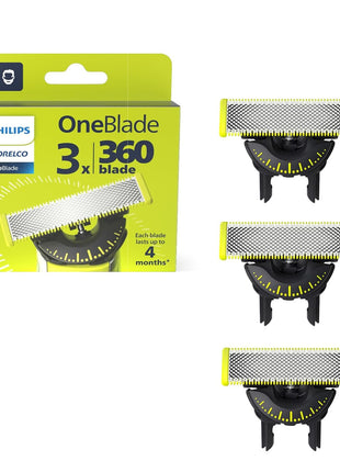 Philips Norelco OneBlade 360 Replacement Blades, 3 Pack | Genuine OneBlade 360 Blades, Stainless Steel, 360 Flex, Trim Edge and Shave, Up to 12-Month Supply, QP430/80