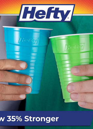 Hefty Party On Disposable Plastic Cups, Assorted, 16 Ounce, 100 Count