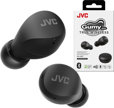 JVC Gumy Mini HAA6TB True Wireless Earbuds, Black | Up to 23 Hours Battery Life, Neodymium Magnet Driver, IPX4 Water Resistance, Compact and Lightweight