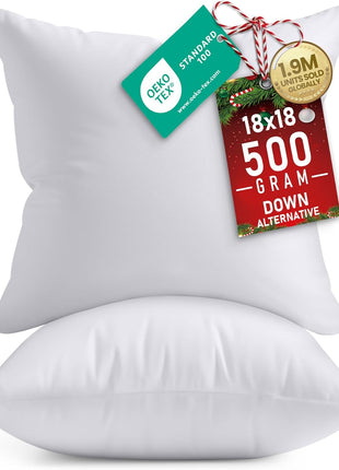 Utopia Bedding 18x18 Pillow Inserts, White Throw Pillows for Couch, 2 Pack | Indoor cushion inserts for bed, sofa & couch, Supportive & fluffy decorative pillows for everyday comfort, Set of 2, White