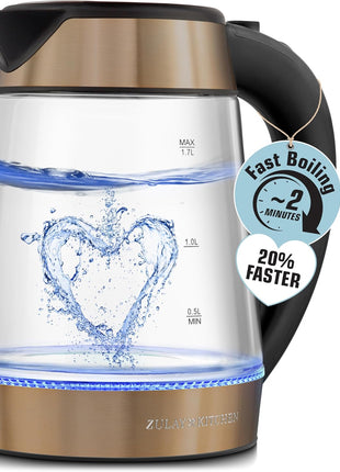 Zulay Kitchen Fast-Boiling Electric Kettle - 1.7L Hot Water Kettle 1500W With Auto Shut-Off - Water Boiler For Coffee & Tea - Boil-Dry Protection, Cool-Touch Handle, 360° Base - Black