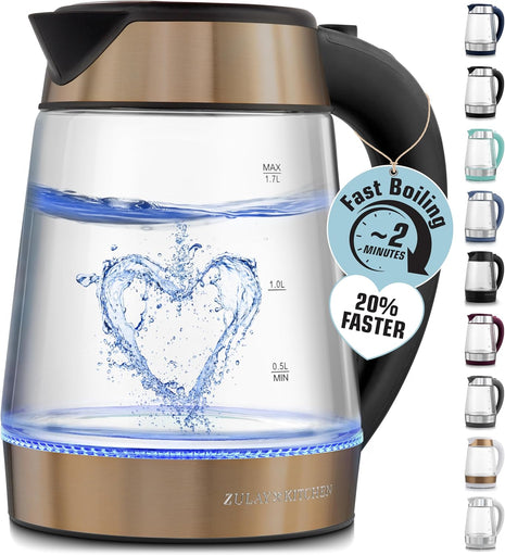 Zulay Kitchen Fast-Boiling Electric Kettle - 1.7L Hot Water Kettle 1500W With Auto Shut-Off - Water Boiler For Coffee & Tea - Boil-Dry Protection, Cool-Touch Handle, 360° Base - Black