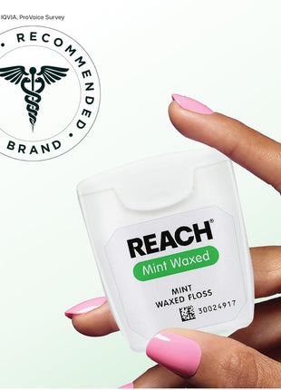 REACH Waxed Dental Floss, Mint, Plaque Remover for Teeth, Shred Resistant, Floss Slides Smoothly, Easy to Use, Waxed, Deep Cleaning Teeth, Oral Care, PFAS Free, for Adults & Kids, 1 Pack, 55 yd