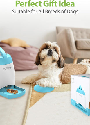 PETGEEK Automatic Dog Feeder Toy, Interactive Cat Dog Puzzle Toys Treat Dispensing, Electronic Dog Food Dispenser Remote Control, Safe ABS Material Pet Toy for All Breeds of Dogs Cats, Blue Color