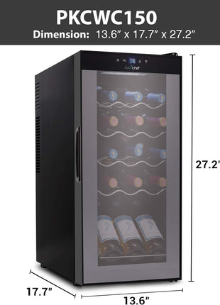 NutriChef Compressor Refrigerator White & Red Chiller Countertop Cooler-Freestanding Compact Mini Wine 15 Bottle Capacity, Digital, Glass Door, Black, Quiet Operation Fridge Touch Temperature Control