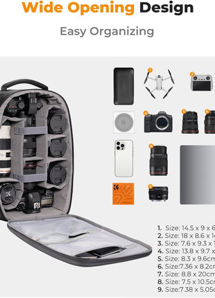 K&F Concept Camera Backpack,Hardshell Photography DSLR Camera Bag with 15-15.6 Inch Laptop Compartment Waterproof Hard Shell Camera Case Compatible for Canon/Nikon/Sony/DJI Mavic Drone