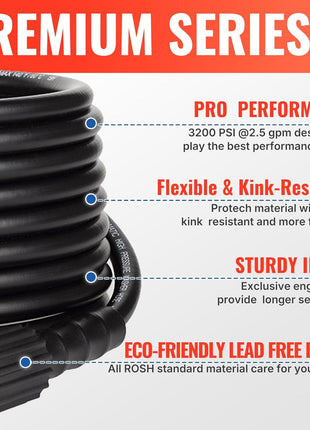 YAMATIC Pressure Washer Hose 25FT x 1/4 inch, 3200 PSI Kink Resistant OEM-Quality Upgrade Power Washer Replacement with M22-14mm Brass Fittings for Ryobi, Troy Bilt, Greenworks, Craftsman