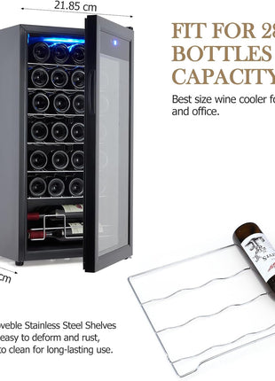 Garvee Wine Fridge 28-bottle, Wine Cooler Refrigerator, Stainless Steel Cabinet Temperature Control 40-66°F Mini Wine Cellar for Home, Office, Bar