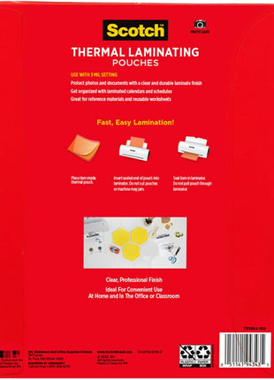 Scotch Thermal Laminating Pouches, for Use with Thermal Laminators, 8.9 x 11.4 Inches, Letter Size Sheets, 100-Pack