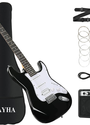 SAYHA Electric Guitar, 39 Inch Solid Full size Electric Guitar HSS Pickups Starter Kit Includes Amplifier, Bag, Digital Tuner, Strap, String, Cable, Picks Black