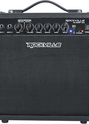 Rockville G-AMP 20W Guitar Amplifier Combo with Bluetooth, Delay, Dual Guitar Inputs, Clean/Overdrive, EQ Controls, Portable for Practice and Small Gigs